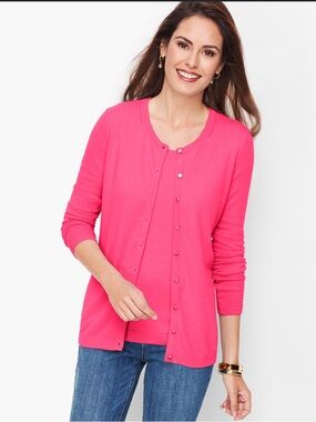 Talbots pink hidden stripe charming cardigan knit sweater